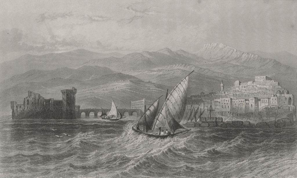 LEBANON. Sidon & Mount, from Sea-Bartlett 1847 old antique print picture